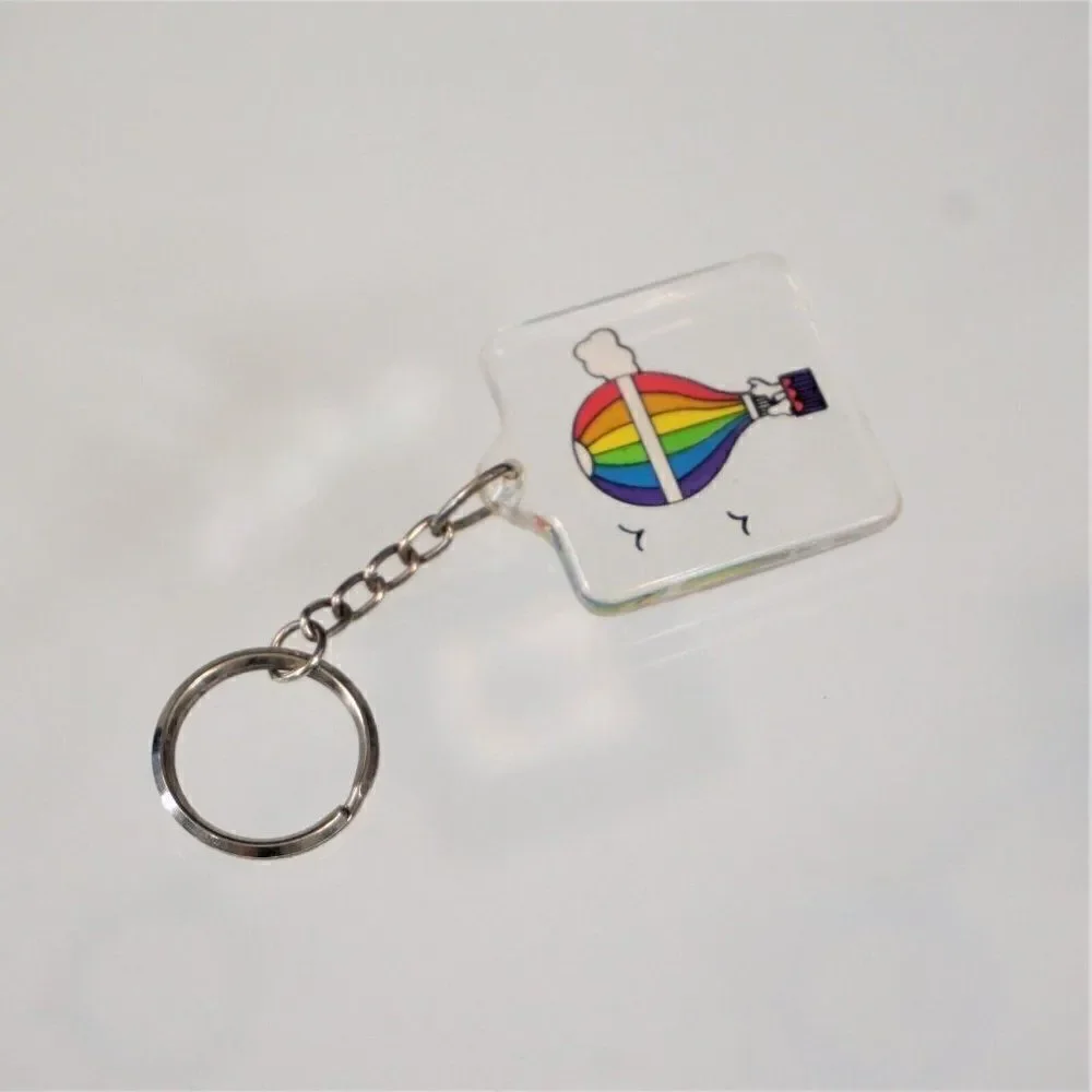 Vintage Air Balloon Keychain w Ring Pride Colors 2 Sided Lucite